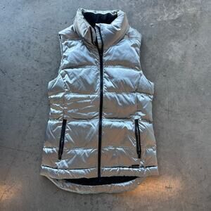 Vintage Y2K Athleta Metallic Silver Puffer Winter Essential Nature Vest Small